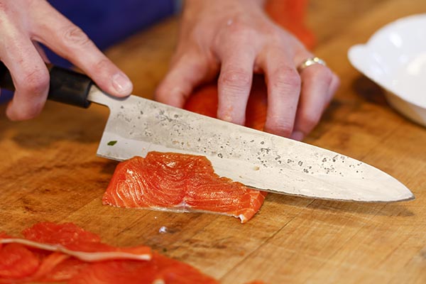 Cured salmon and knife