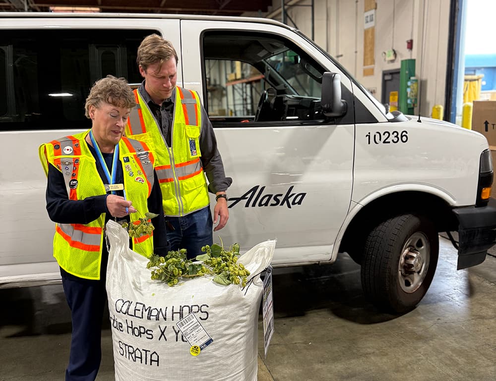 Alaska Air Cargo staff and hops